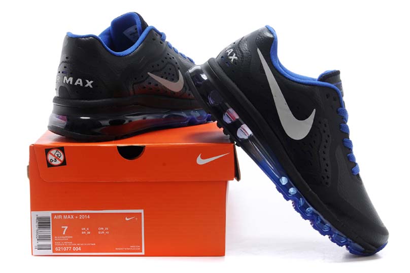 nike air max 2014 cuir chaussures de course des hommes de noir bleu (4)